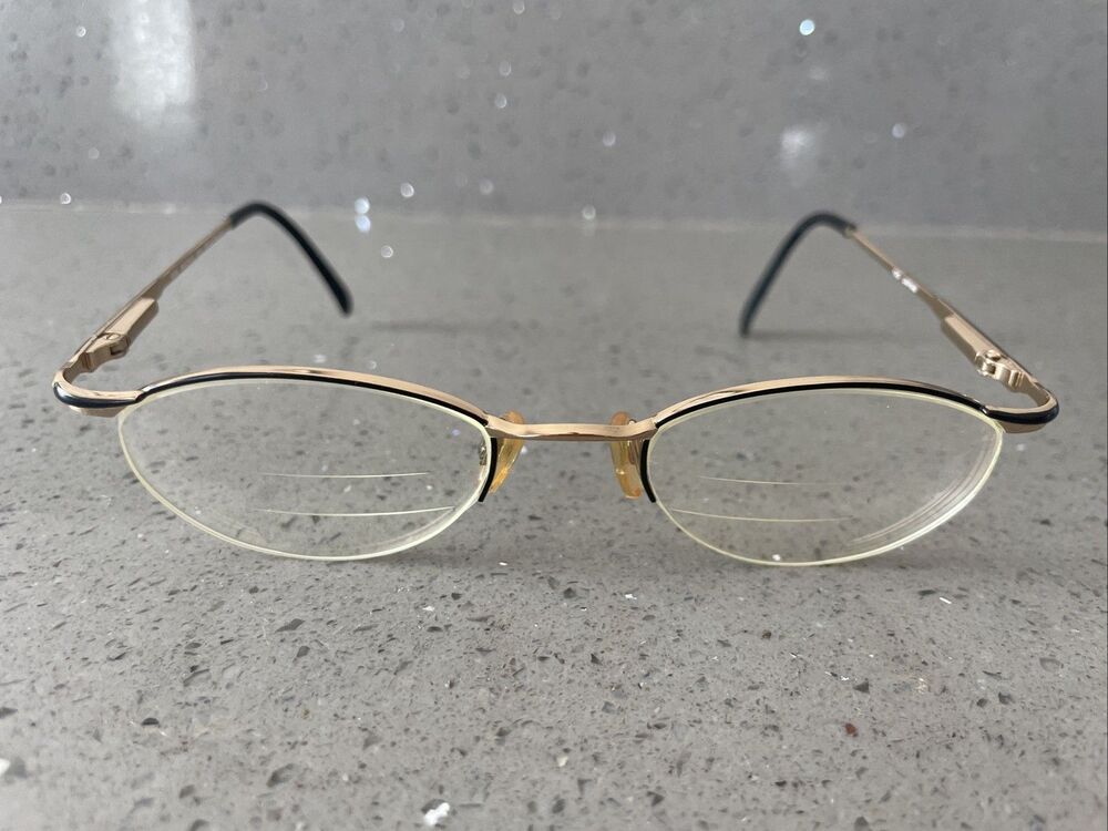 Bob Mackie 801 Gold/Black 48-20-130 Japan Half Rim Eyeglasses Frames ONLY